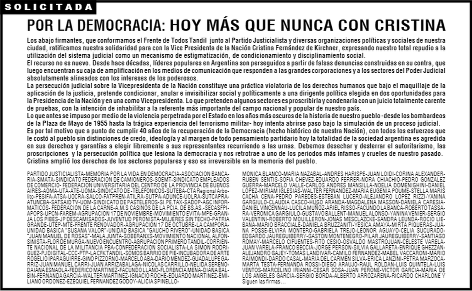 Solicitada Cristina