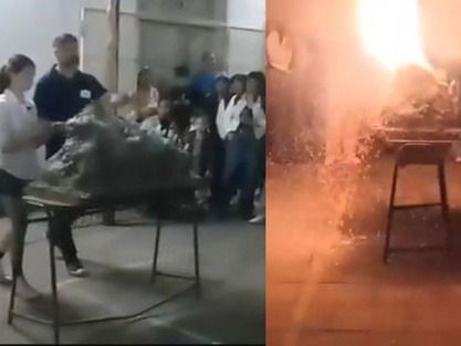 Experimento de simulación de un volcán en una feria de ciencias terminó en una explosión y una nena está grave