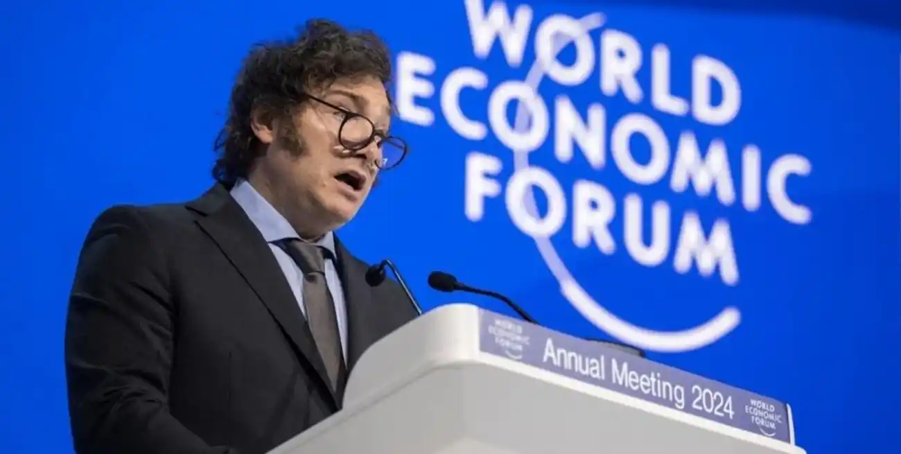 Davos, Suiza. El presidente de Argentina, Javier Milei, disertando en el Foro Económico Mundial 2024.