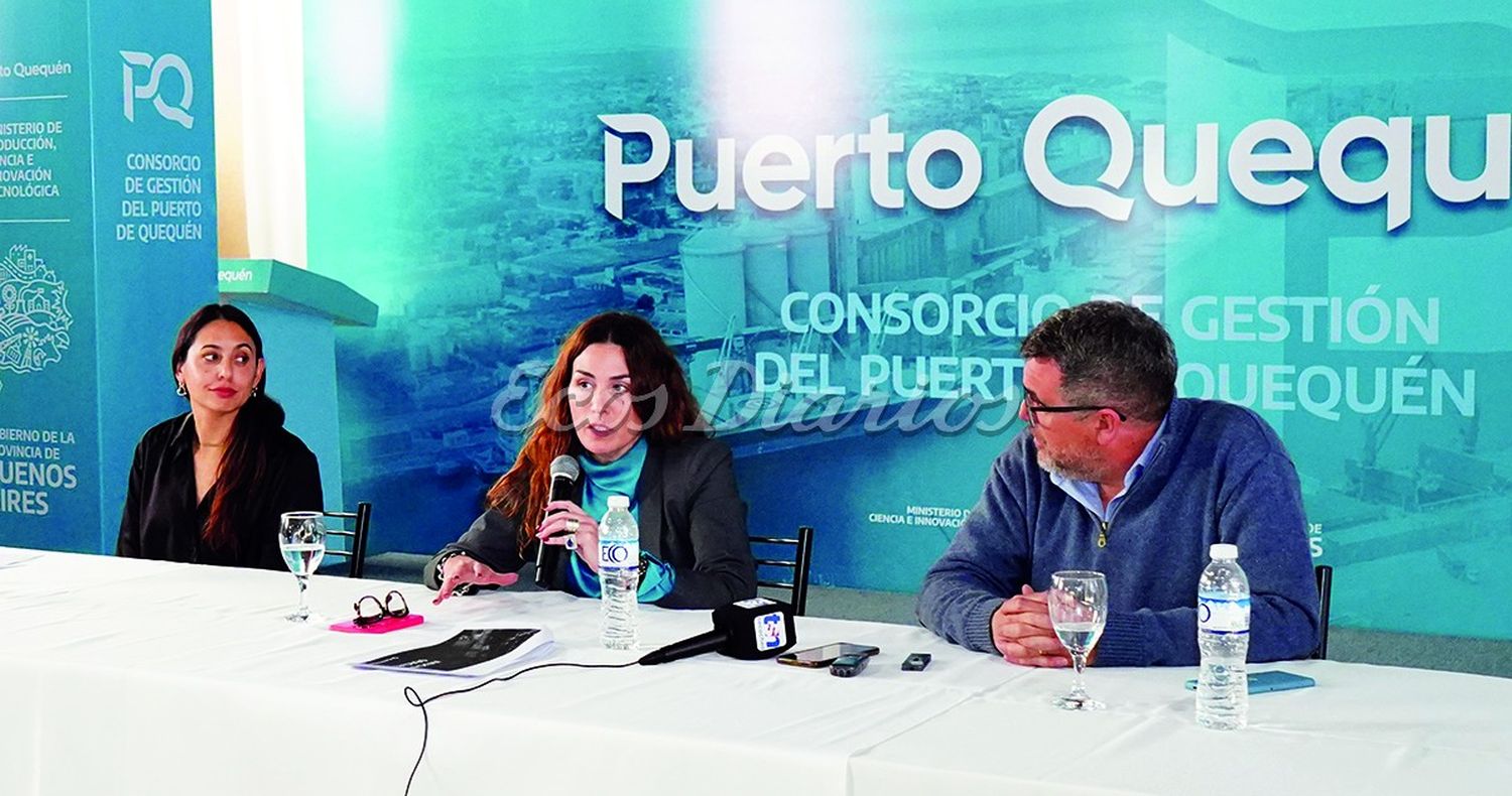 Puerto Quequén. Gabriela Cevasco, Jimena López y Camilo Vidal anunciaron la forestación de la plaza 3 de Agosto