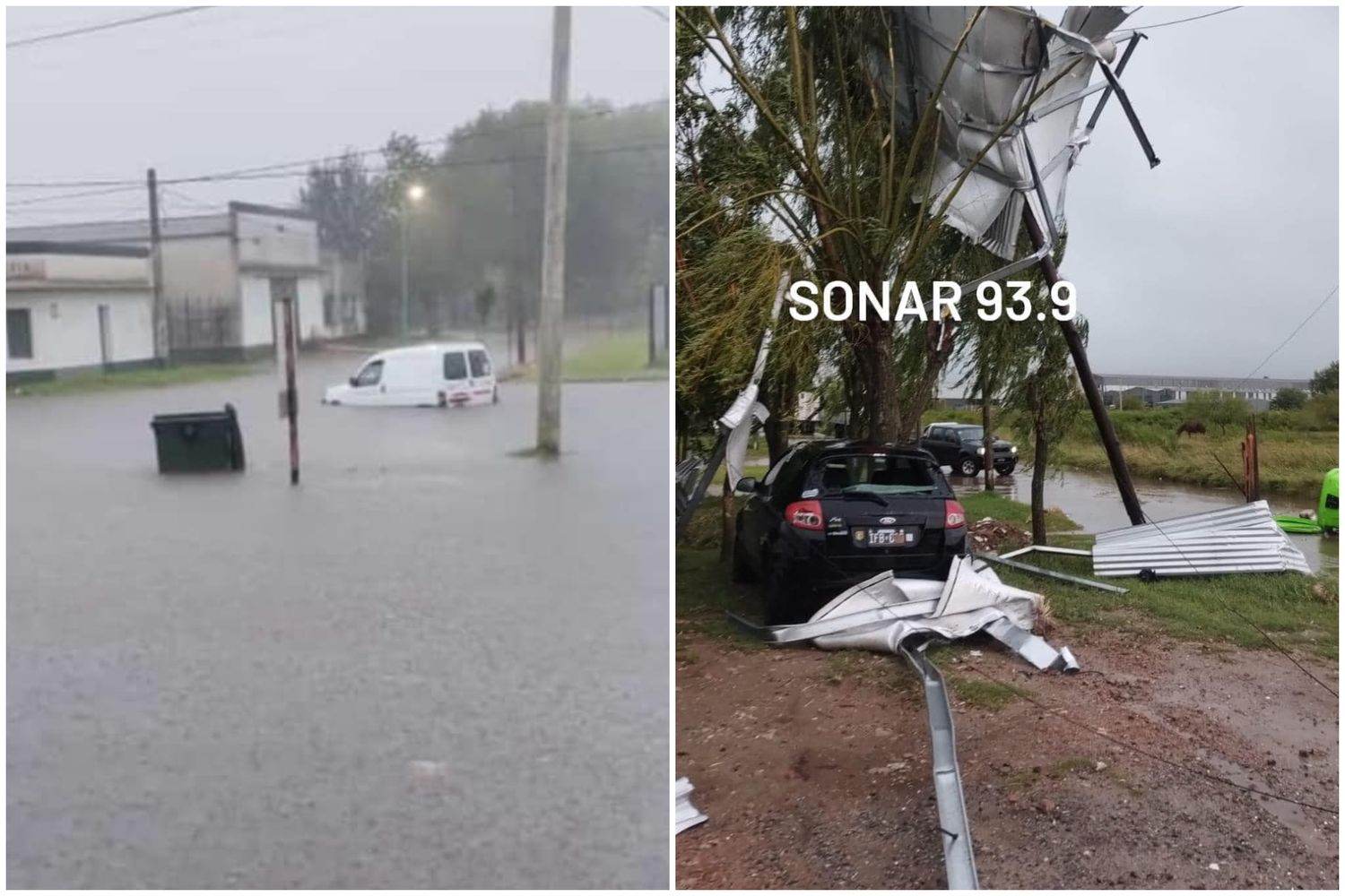 Fuerte temporal azota Chascomús, General Belgrano y Castelli: calles inundadas, voladura de techos y autos aplastados