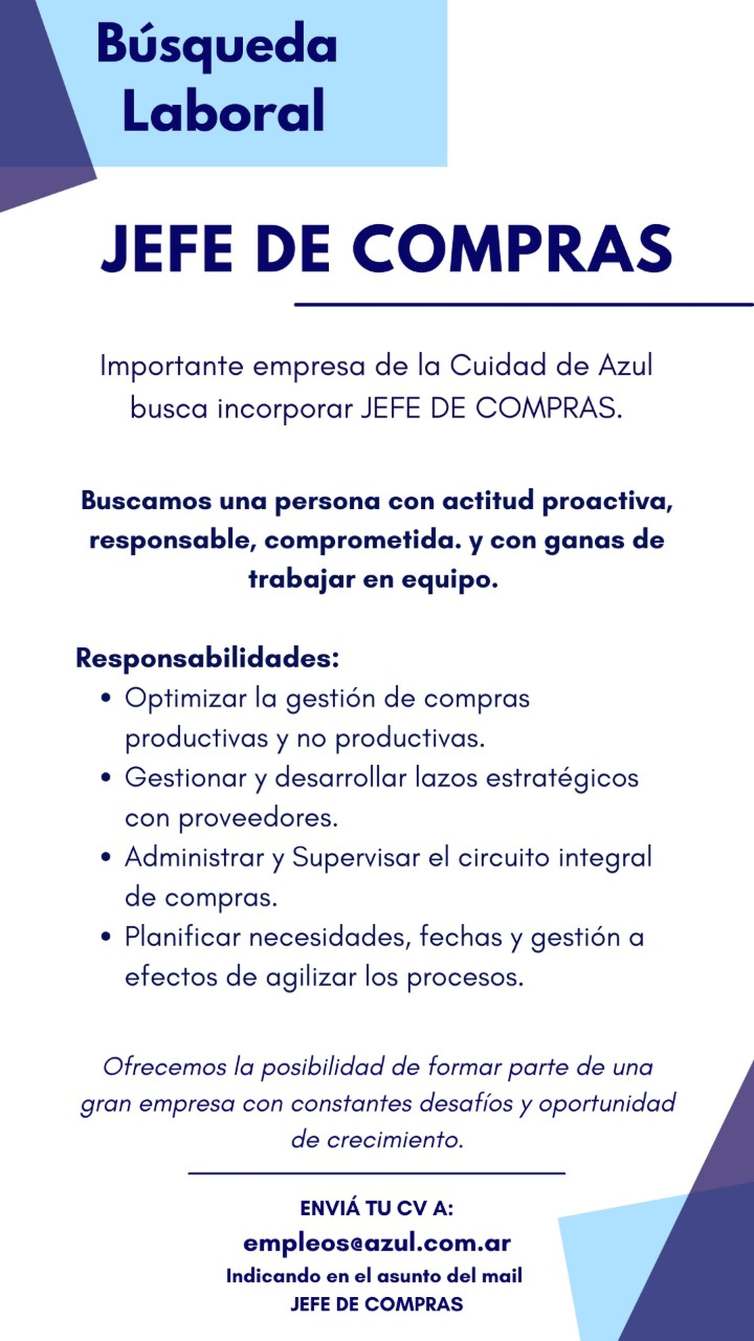 Búsqueda laboral: jefe de compras
