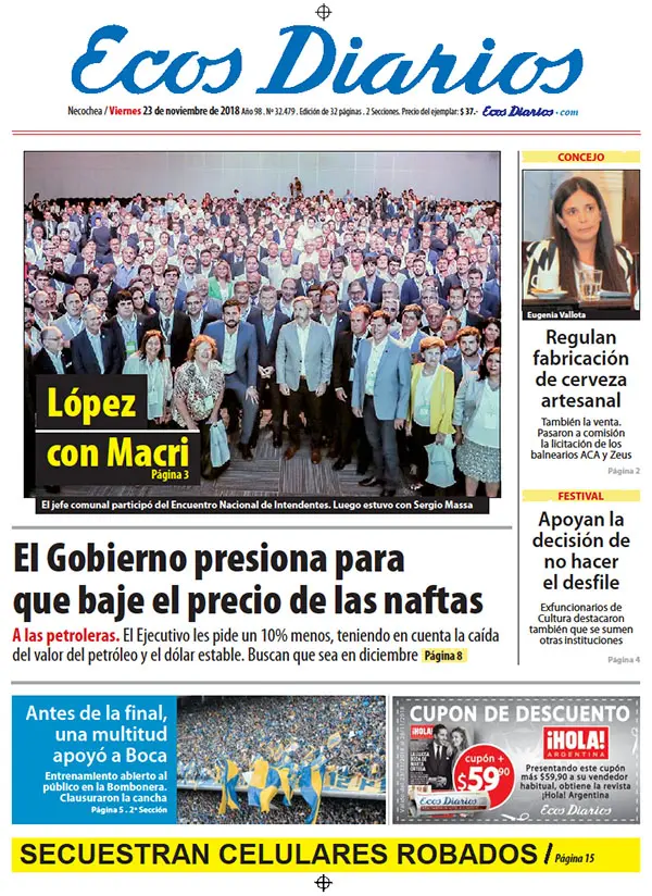 Tapa del 23 de noviembre de 2018