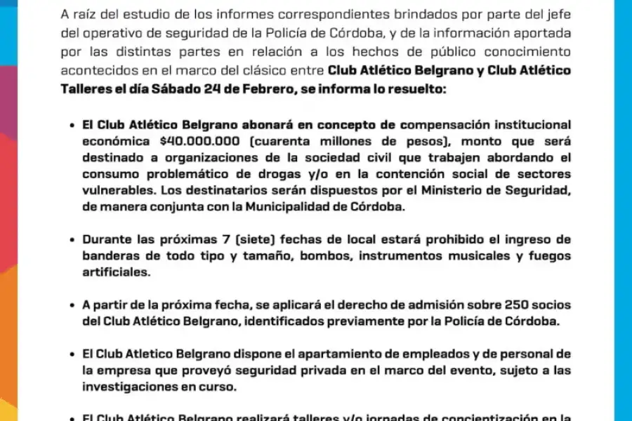 El comunicado oficial de Seguridad.