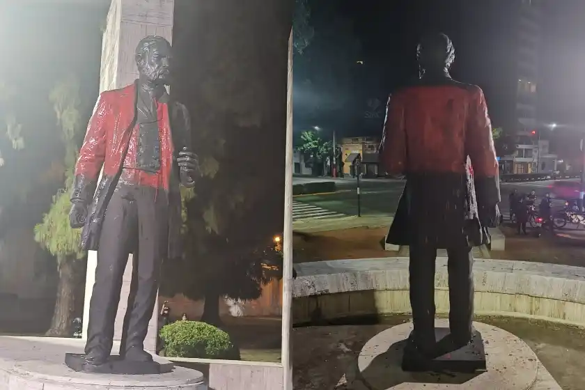 Vandalizaron el monumento a Ovidio Lagos con pintura y hay un detenido
