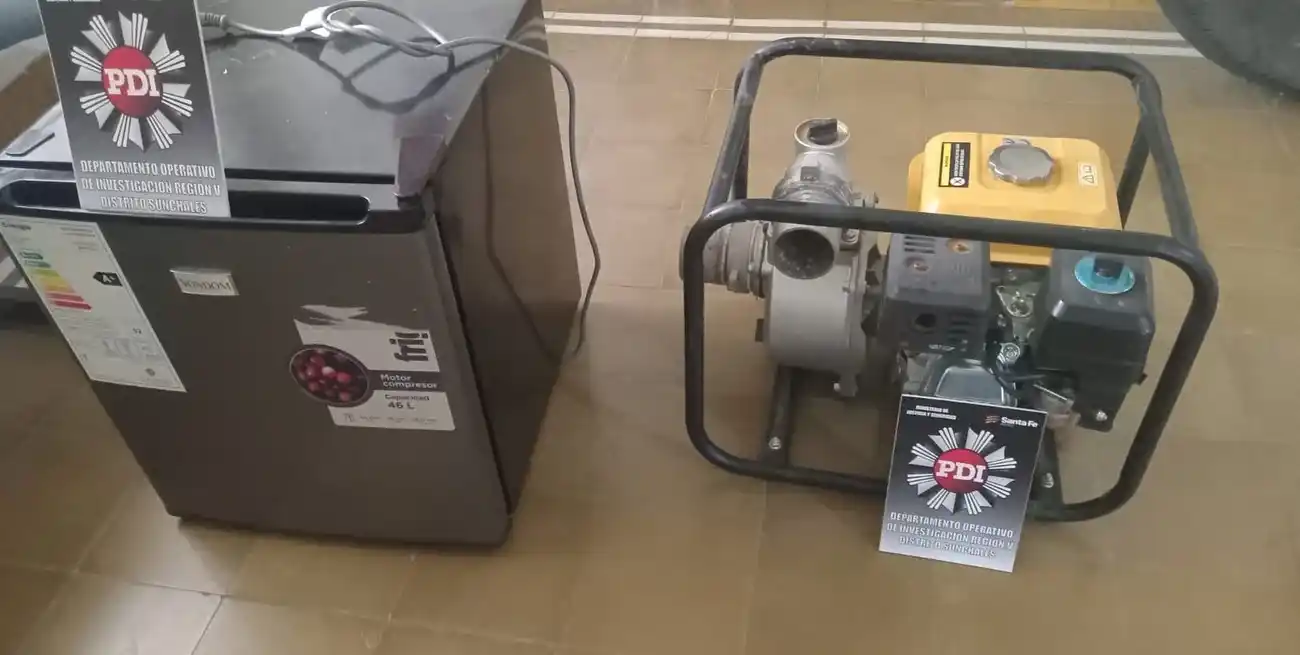 Los efectivos secuestraron un refrigerador tipo frigobar y una motobomba, que habían sido robados en un vivero.