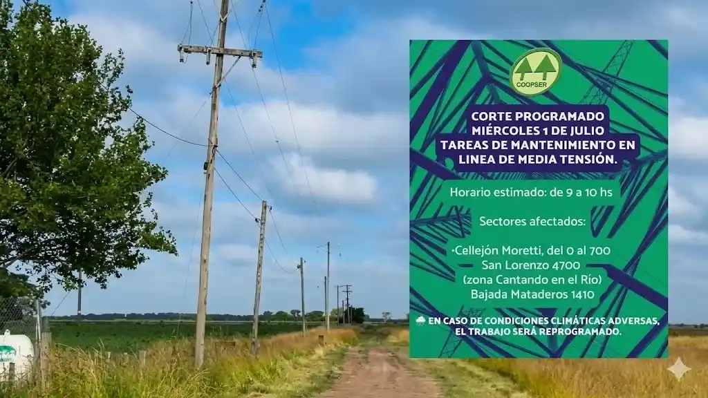 La Cooperativa Eléctrica interrumpirá por una hora el suministro eléctrico en algunas zonas del norte del ejido urbano.