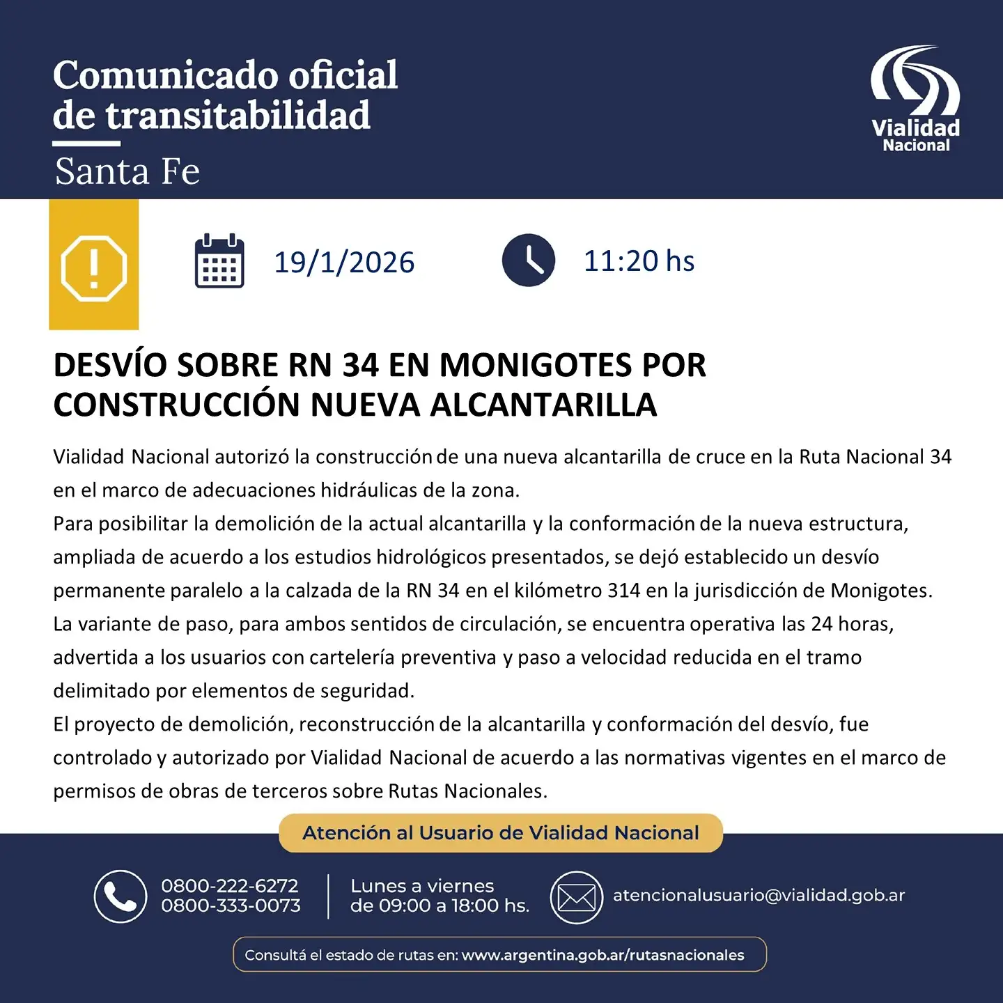 anuncio del desvio ruta