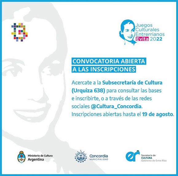 Se encuentran abiertas las  inscripciones para los Juegos  Culturales Entrerrianos Evita 2022