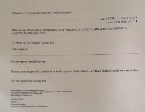 Por persecución política, violencia laboral y otras razones, Darío Benítez reclama al Intendente Municipal volver a su tarea habitual.