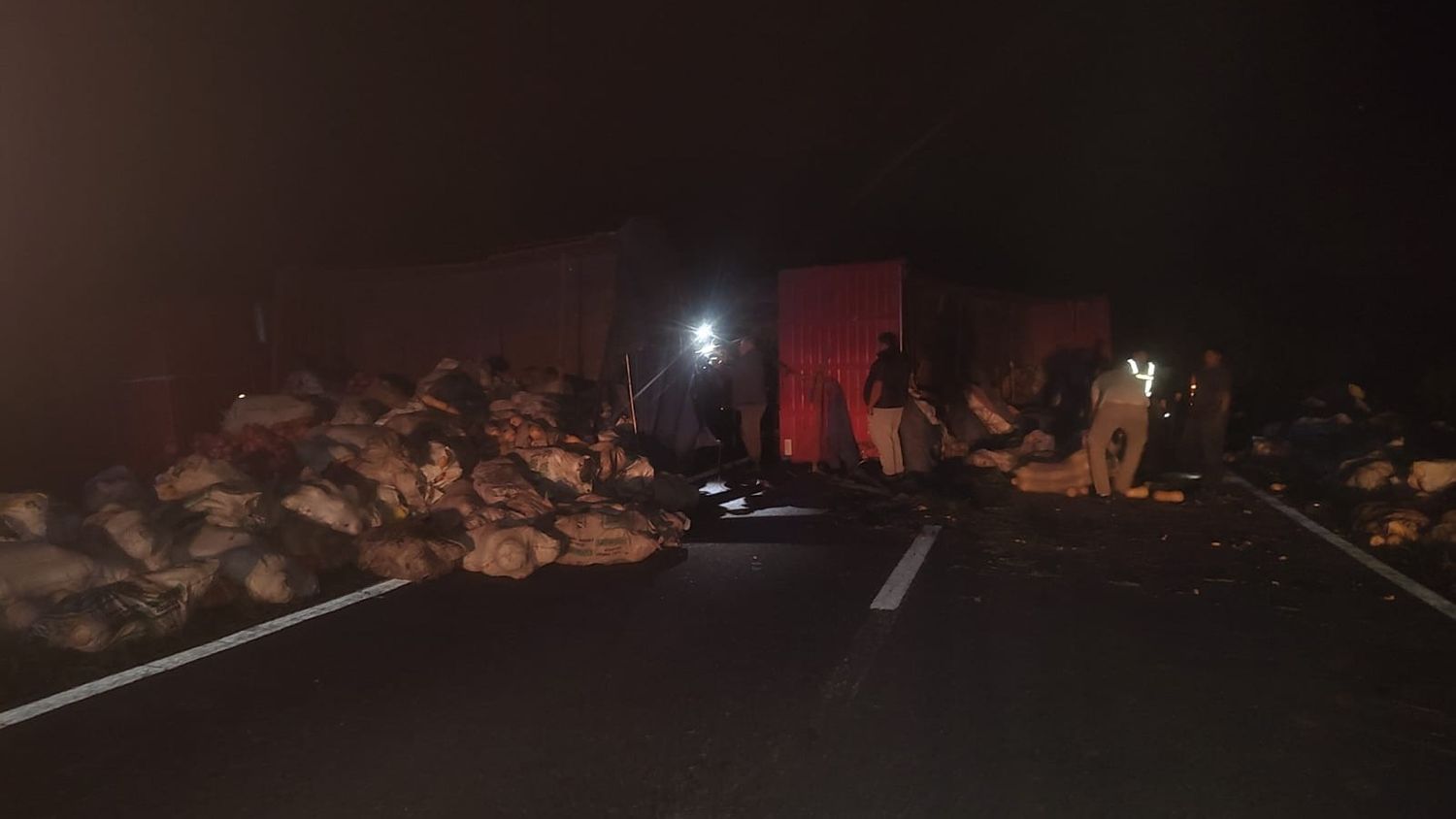 Ruta llena de comida: un camión volcó en la ruta 2 y perdió toda la carga