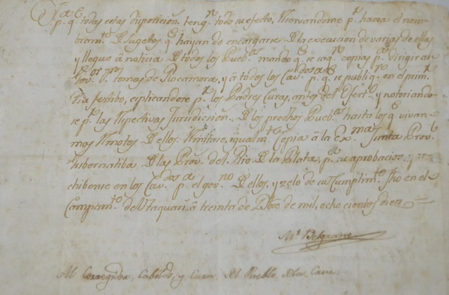 Un documento firmado por Belgrano, pieza del mes en el Histórico