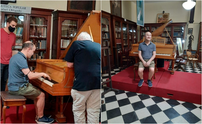 Nelson Göerner: Eximio pianista argentino volvió a su pueblo y fue a la biblioteca para afinar el piano