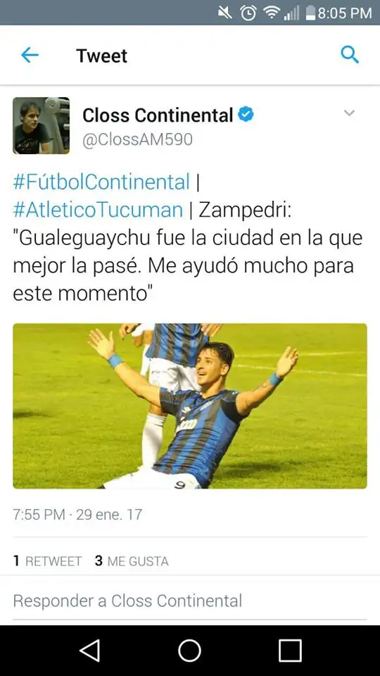 Zampedri: "Gualeguaychú fue la ciudad en donde mejor la pasé"
