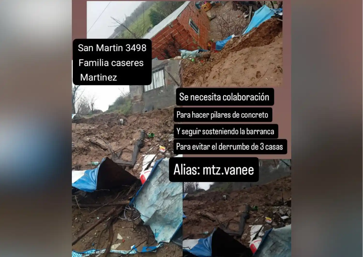 Familia pide colaboración para evitar el derrumbe de su vivienda en Bajo Cementerio