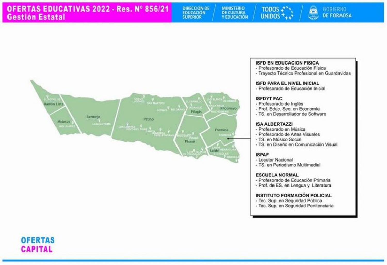 Mapa de ofertas de carreras de formación docente y técnica para el ciclo 2022