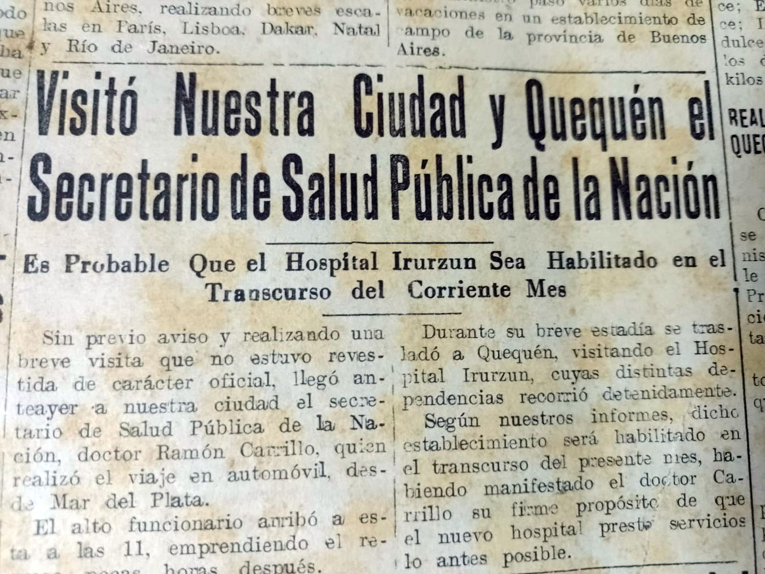 Nota de Ecos Diarios. Sobre la visita del médico a Necochea.