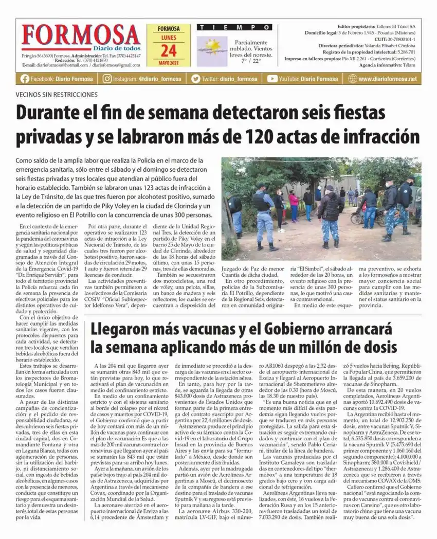 Tapa y Contratapa 24 de mayo de 2021