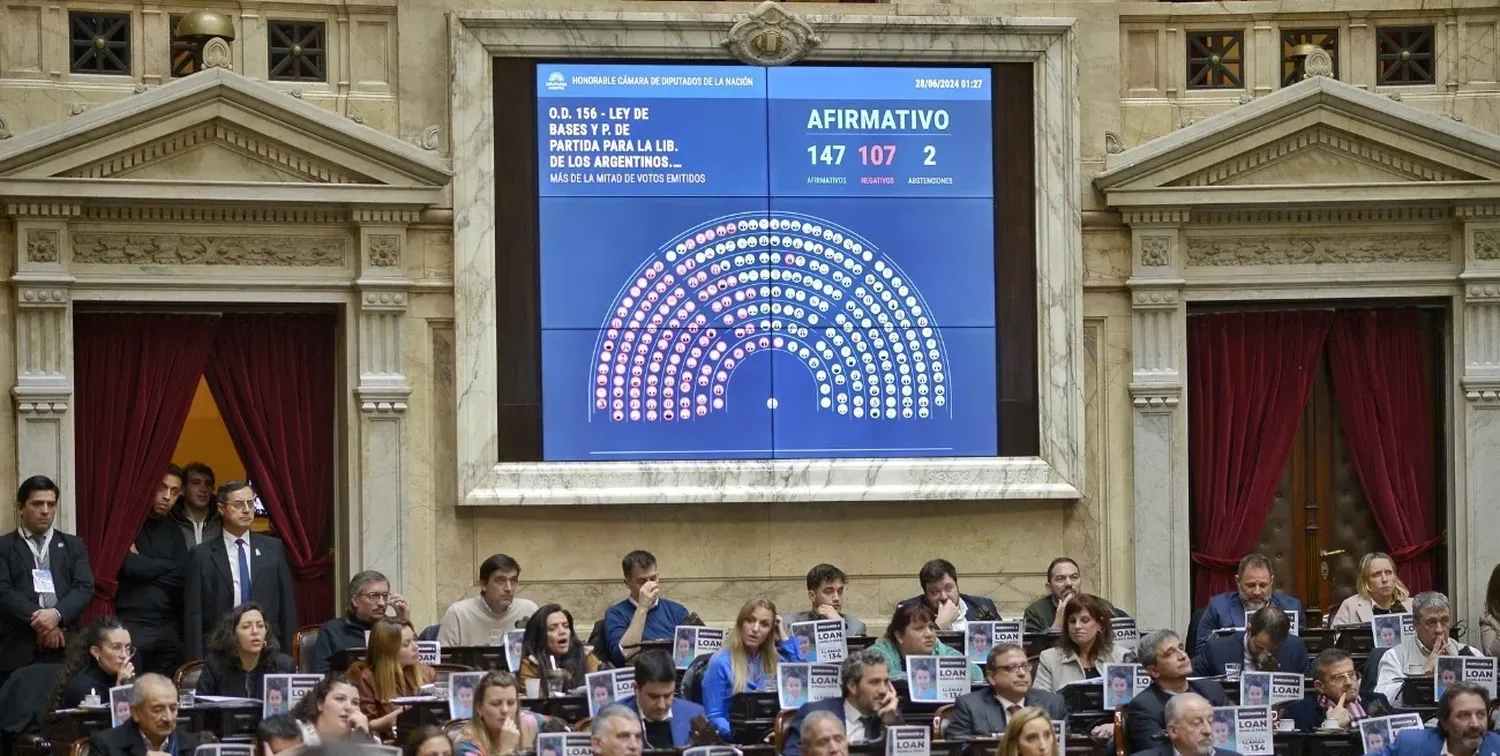 El momento de la votación de la ley Bases. Crédito: HCDN