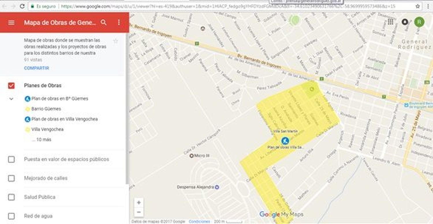 Crean mapa interactivo para conocer las obras que se hacen en General Rodríguez