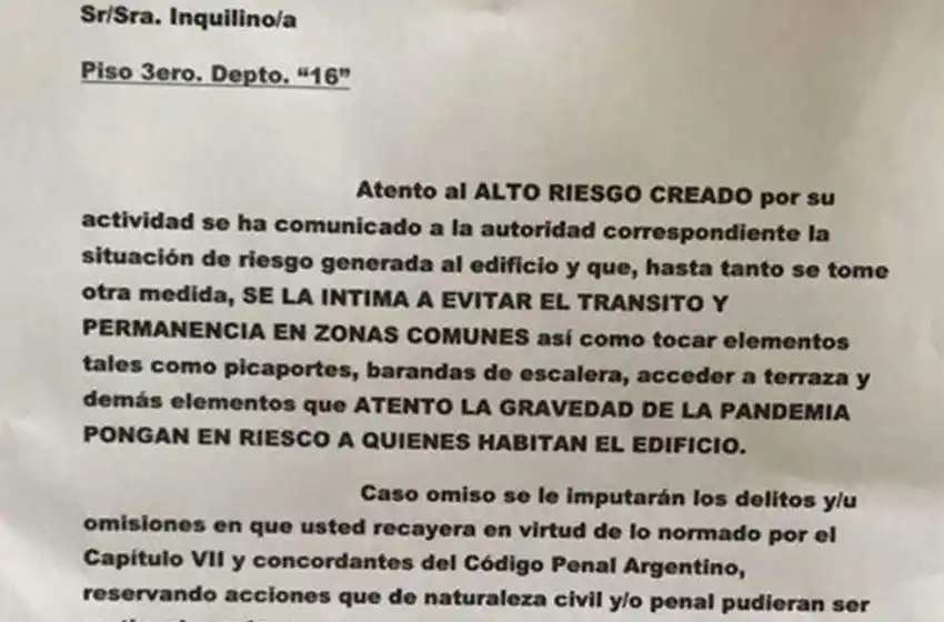 Psicosis por el coronavirus: vecinos le hicieron la vida imposible a una médica que vive en el mismo edificio