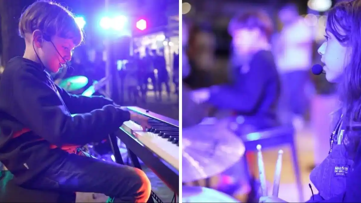 Dos pequeños hermanos son furor en Cariló con tributos a Charly García