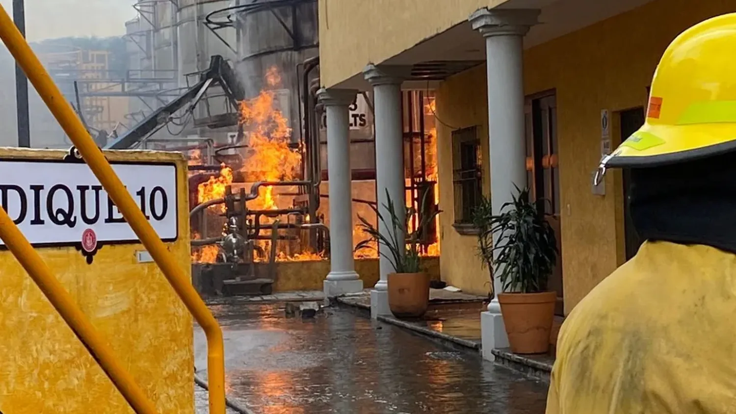 A fire burns following an explosion at a Jose Cuervo tequila plant, in Tequila, Jalisco state, Mexico, on July 23, 2024.