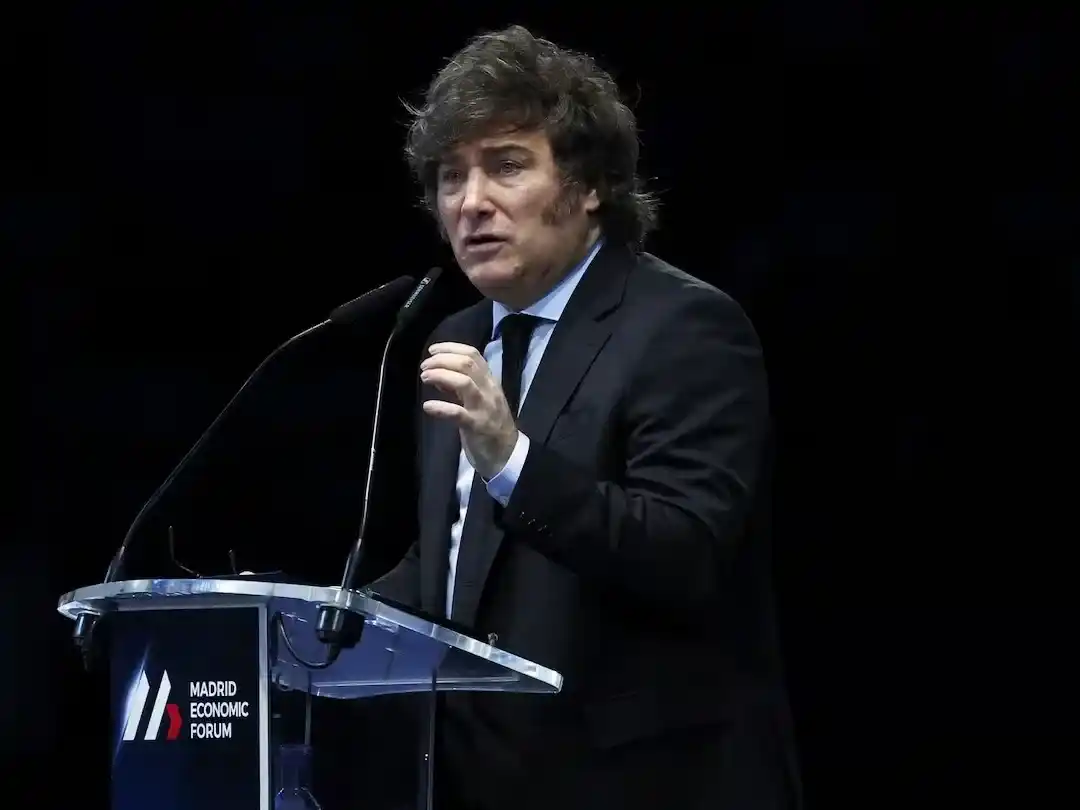 El presidente Javier Milei en su presentación en el Madrid Economic Forum, en 2025. (Foto: Reuters - Isabel Infantes)