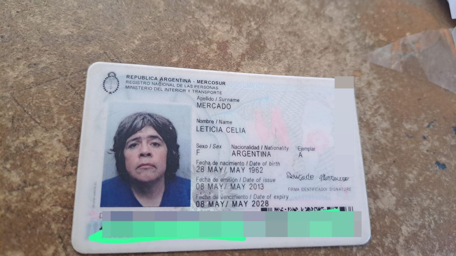 Encontraron DNI de Leticia Celia Mercado