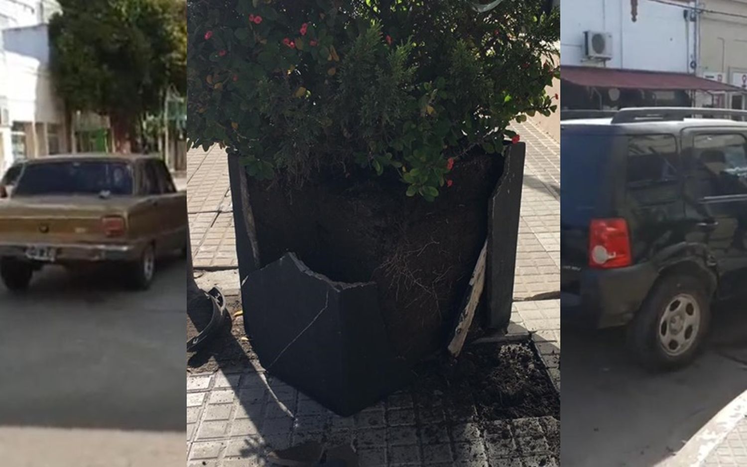 Chocaron en el centro un Falcon y una camioneta, que luego impactó contra una maceta