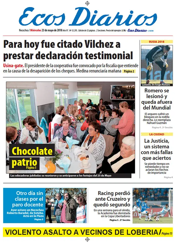 Tapa del 23 de mayo de 2018