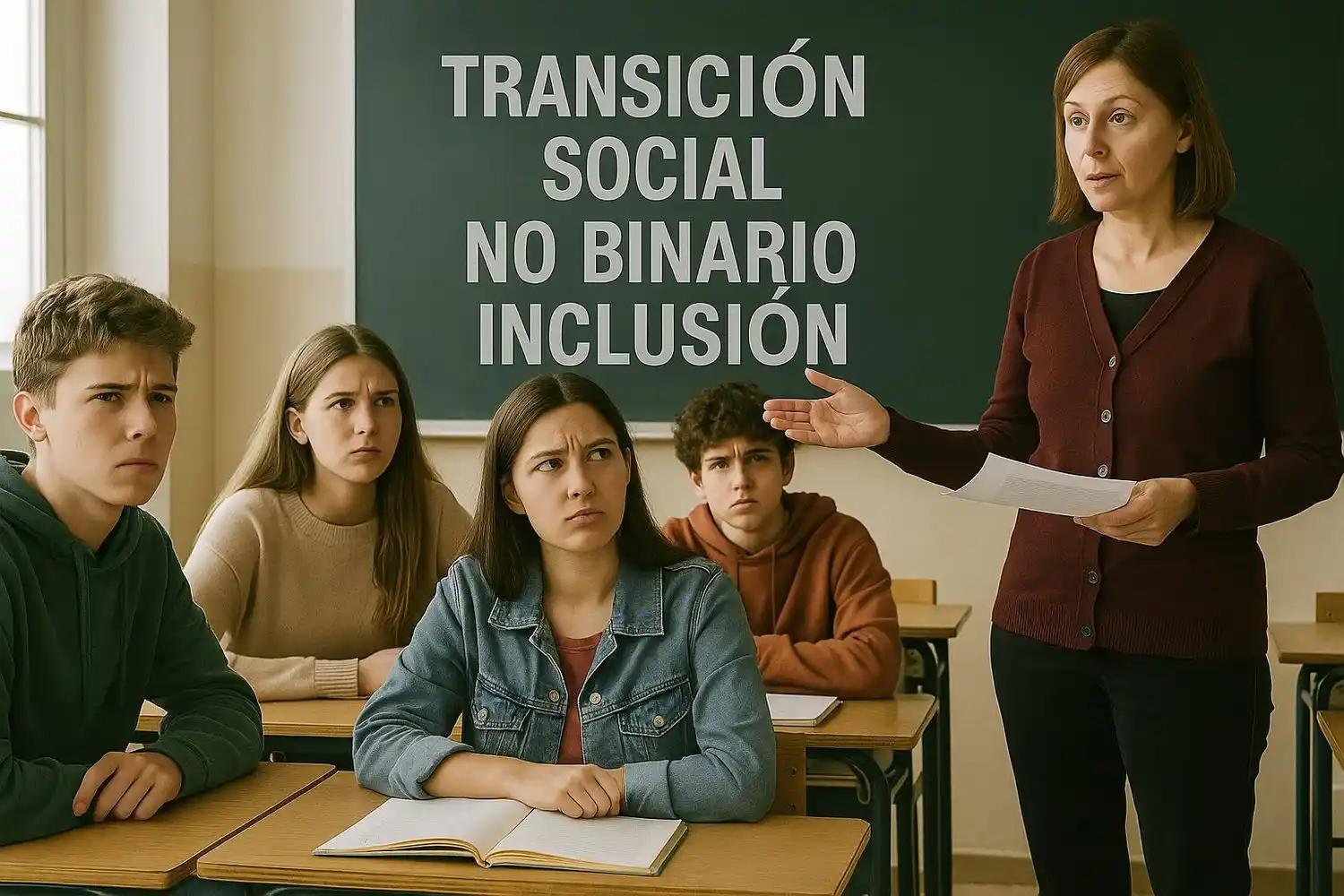 Alumnos escuchan interpretaciones engañosas de palabras como  “transición social”, “no binario” e “inclusión”.