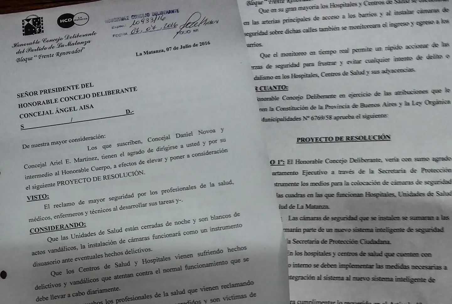 La Matanza: Concejales presentan proyecto para instalar cámaras de seguridad en hospitales y escuelas