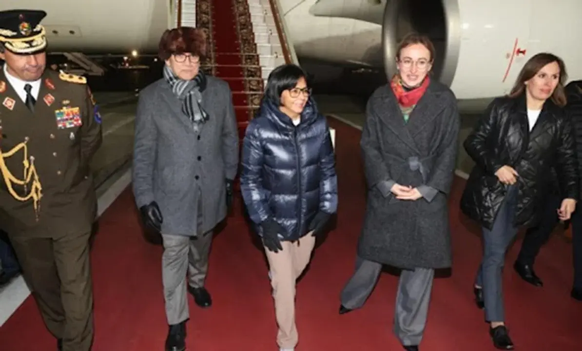 Delcy Rodríguez llegando a Moscú. Foto Captura de Pantalla.