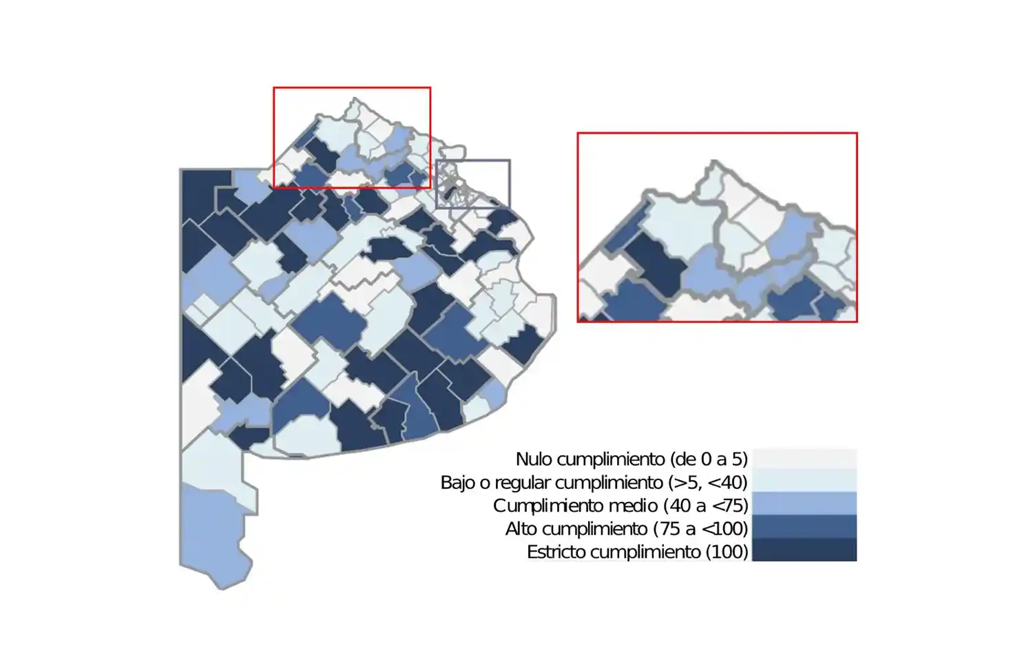 El mapa en el informe de ASAP que muestra con distintas coloraturas las máximas y las mínimas calificaciones.