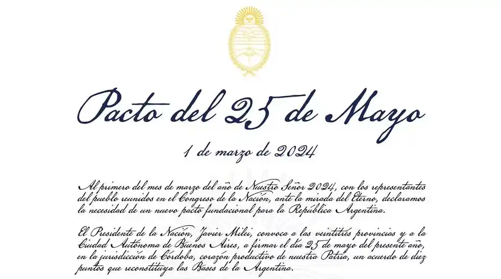 Los 10 puntos del “Pacto del 25 de Mayo” que propuso Milei
