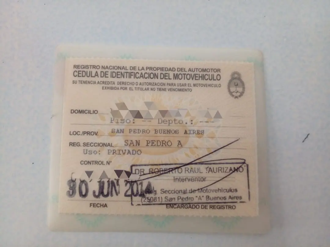 Encontraron cédula de identificación de motovehículo