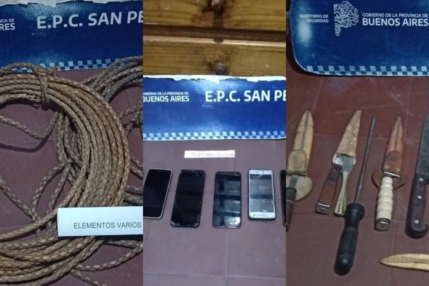 Lazos, celulares, cuchilos y chairas, elementos secuestrados en los allanamientos.