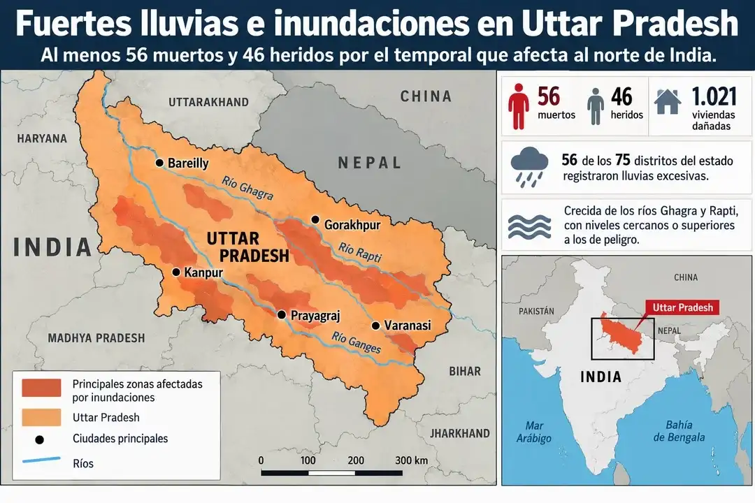 Imagen de la zona afectada por nuevas inundaciones en la India.