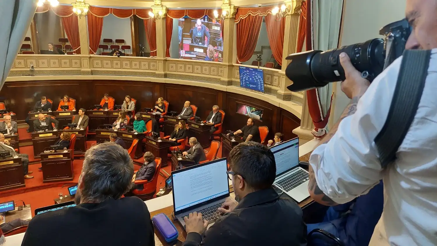 Palco de prensa en el Senado bonaerense durante una sesión en marzo del 2025.