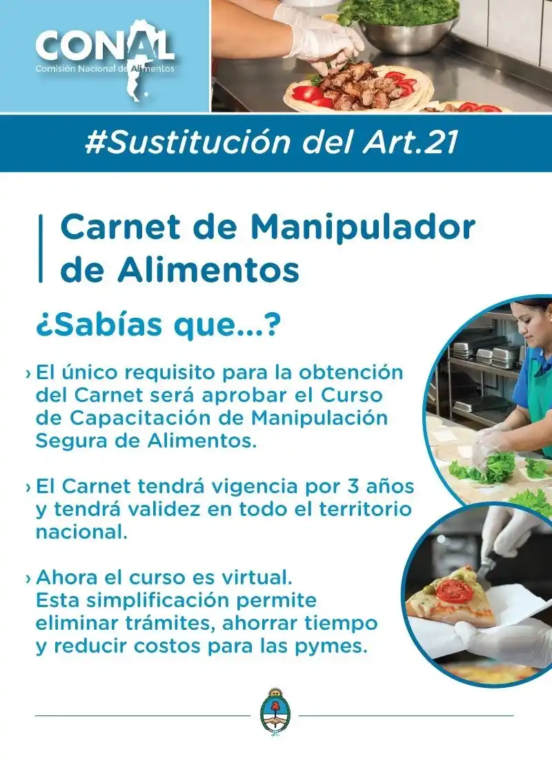 Oficializaron la normativa para obtener el carnet de Manipulador de Alimentos
