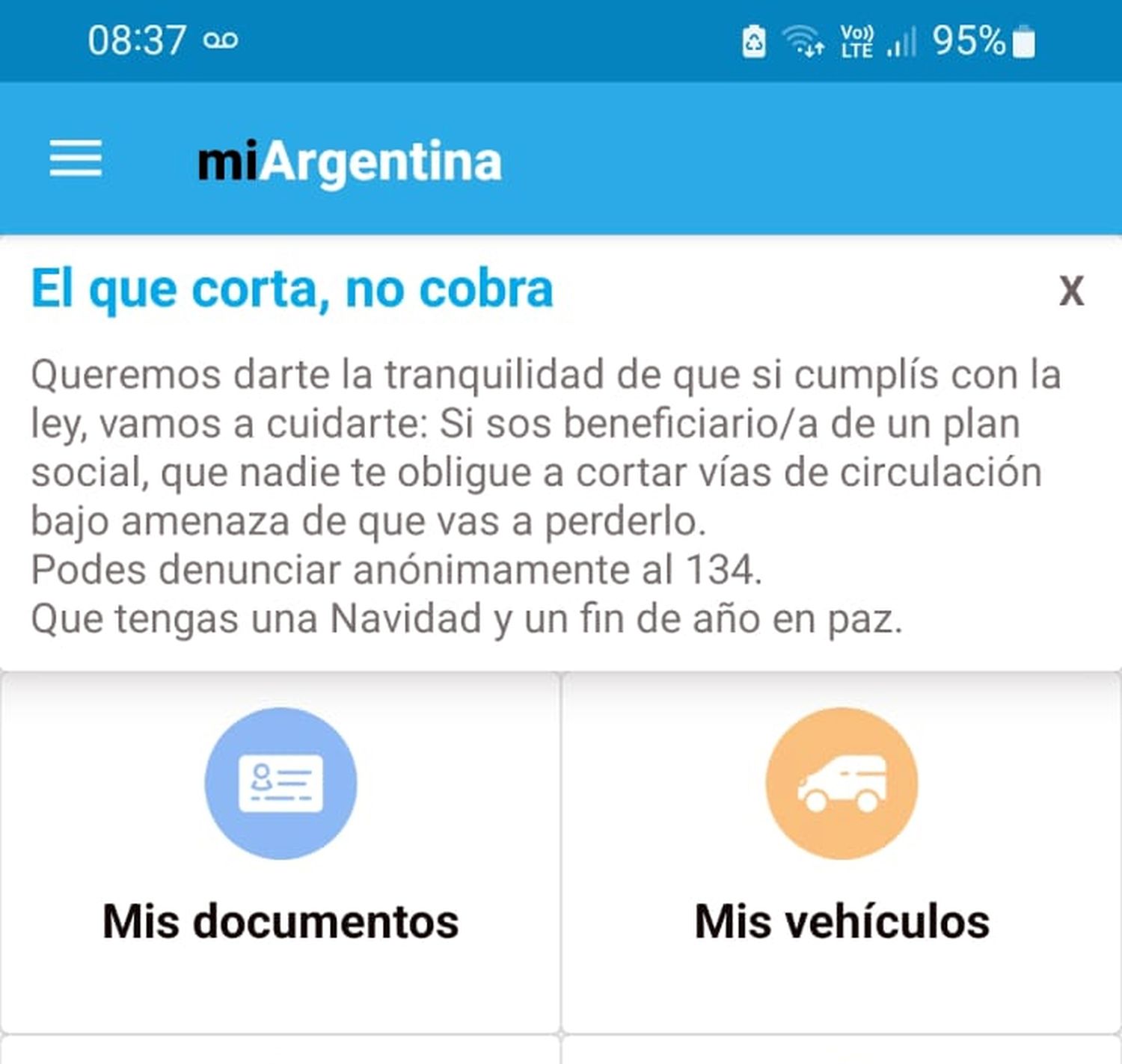 “El que corta no cobra”, en la App Mi Argentina