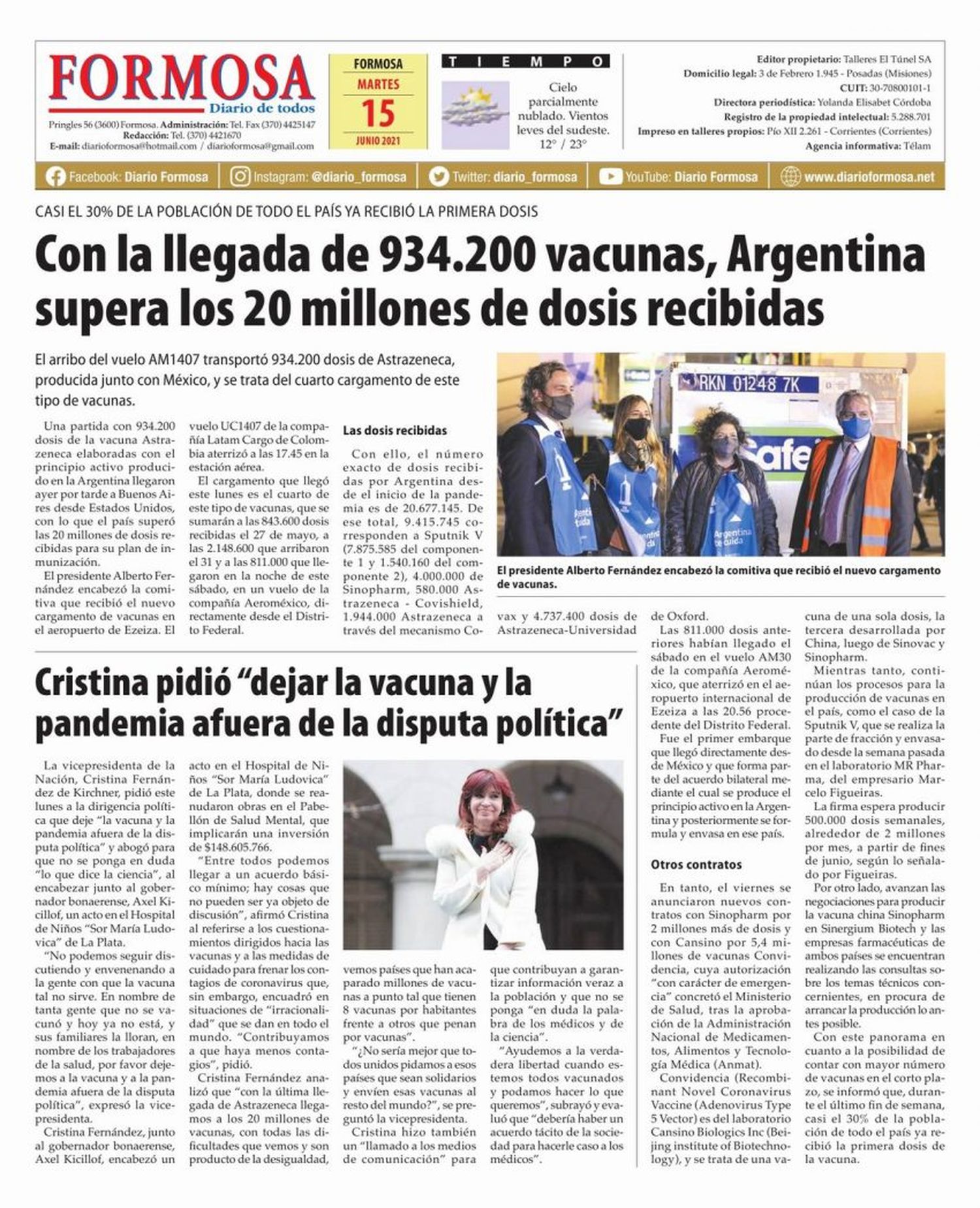 Tapa y Contratapa 15 de junio de 2021