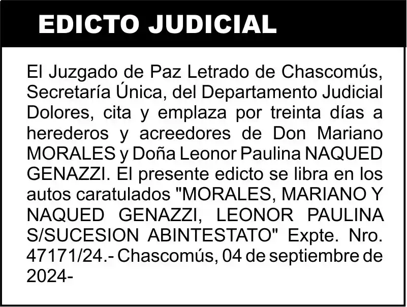 MORALES, MARIANO Y NAQUED GENAZZI, LEONOR PAULINA S/SUCESION ABINTESTATO