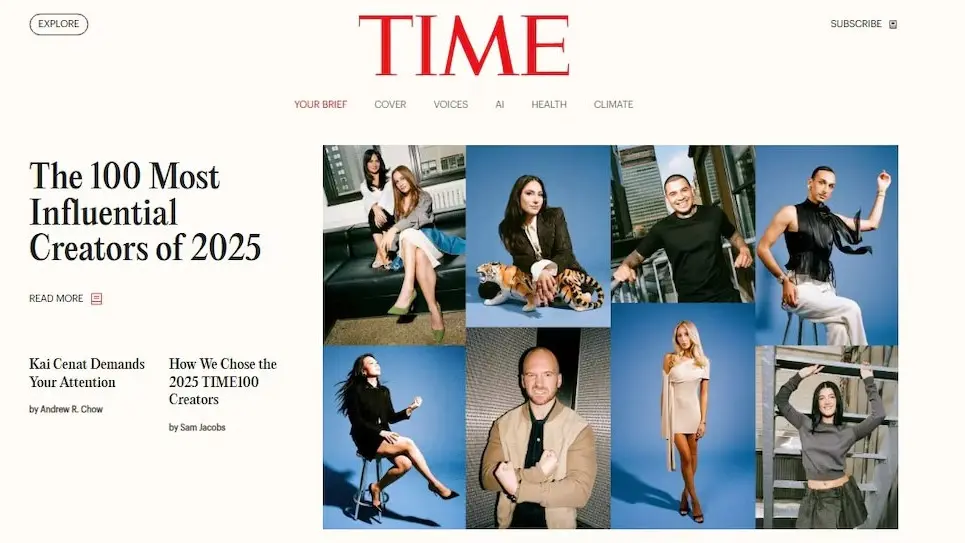 La revista seleccionó a los cien nombres más influyentes de 2025 con una metodología basada en datos y testimonios globales (TIME100 Creators 2025)