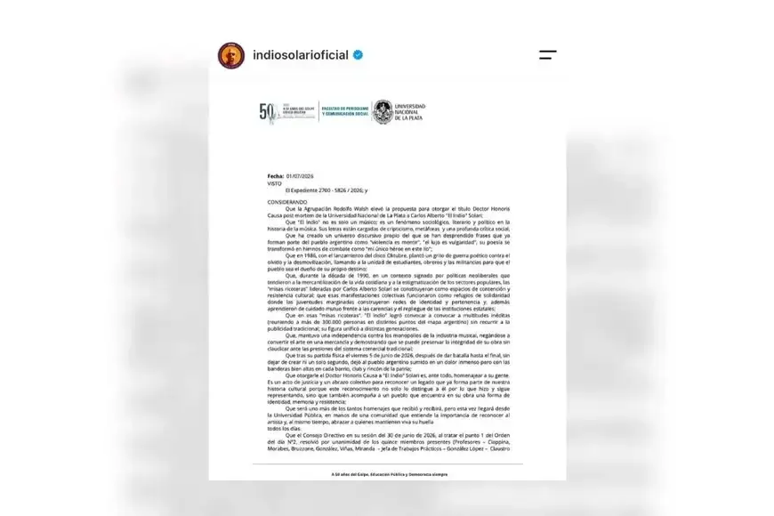 La UNLP distinguirá al Indio Solari con un doctorado honoris causa post mortem - 4