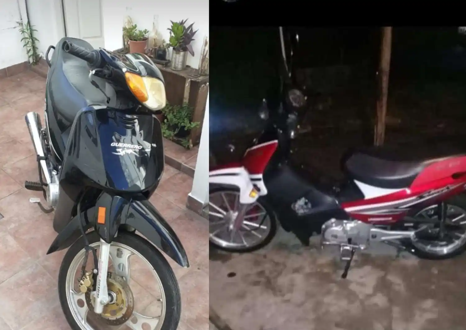 A la izquierda la Guerrero Trip robada a la mañana. A la derecha la Gilera Smash sustraída por la noche.