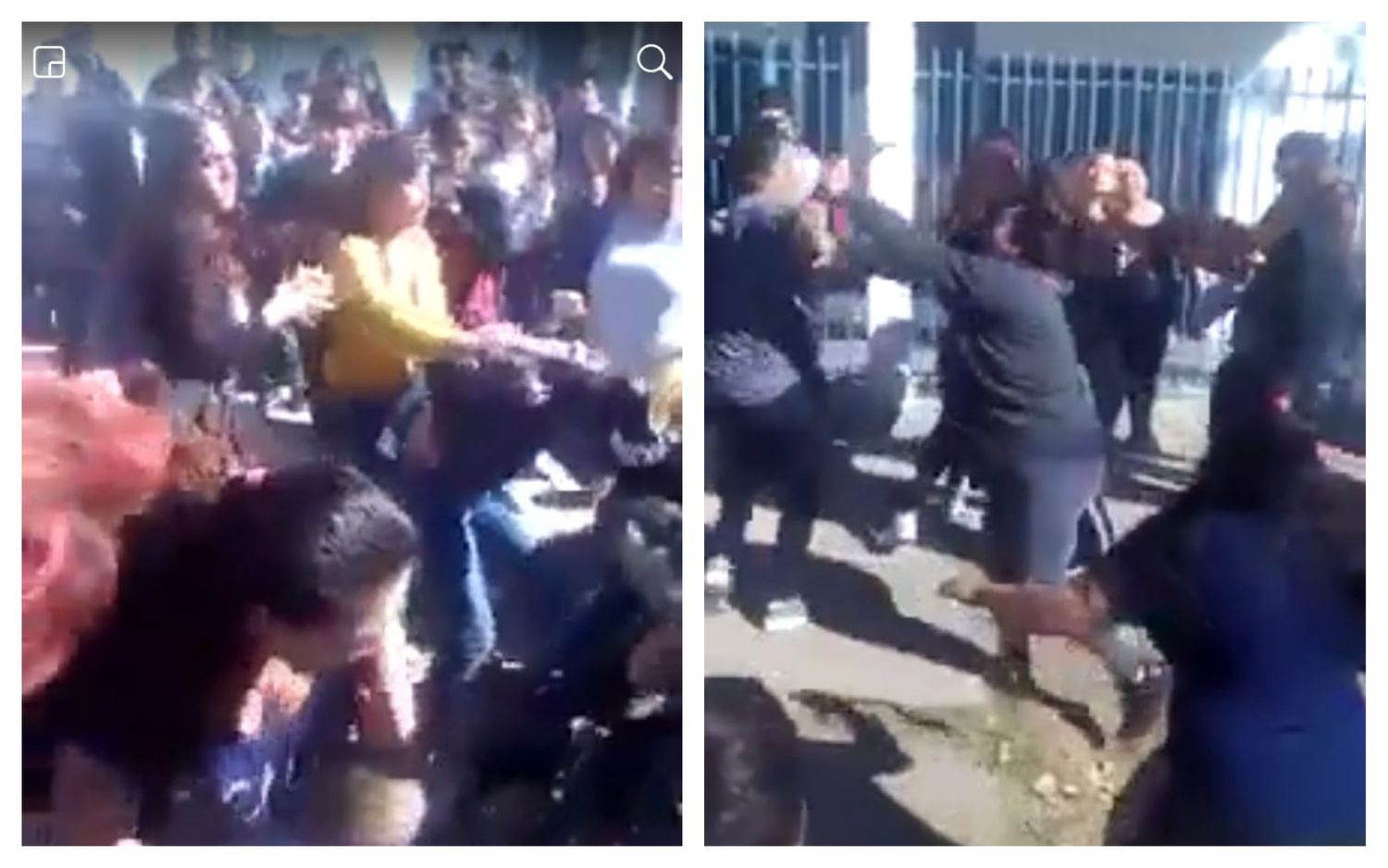 Un grupo de madres a las piñas a la salida de un Jardín de Infantes en Esteban Echeverría