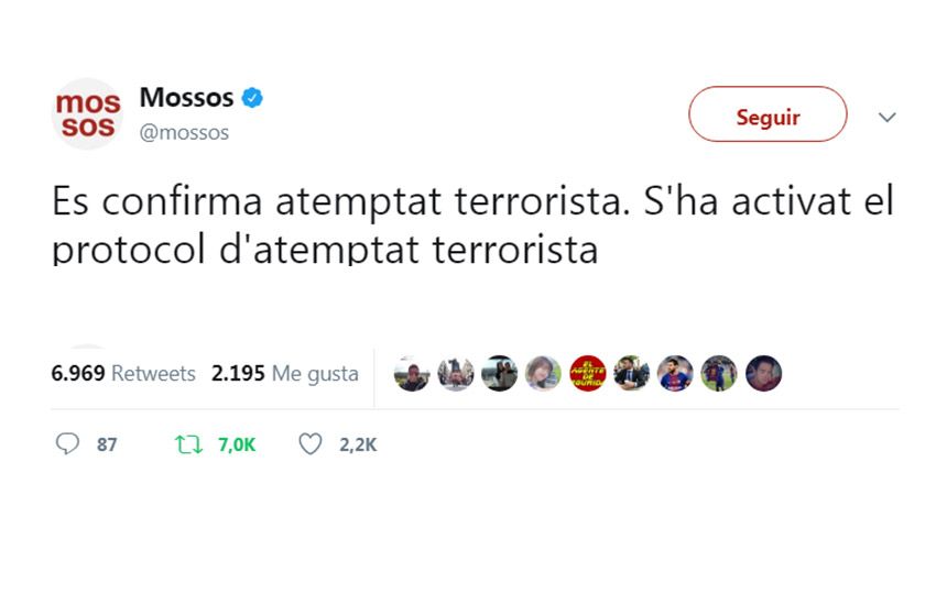 Policía de Cataluña: «Fue un ataque terrorista»