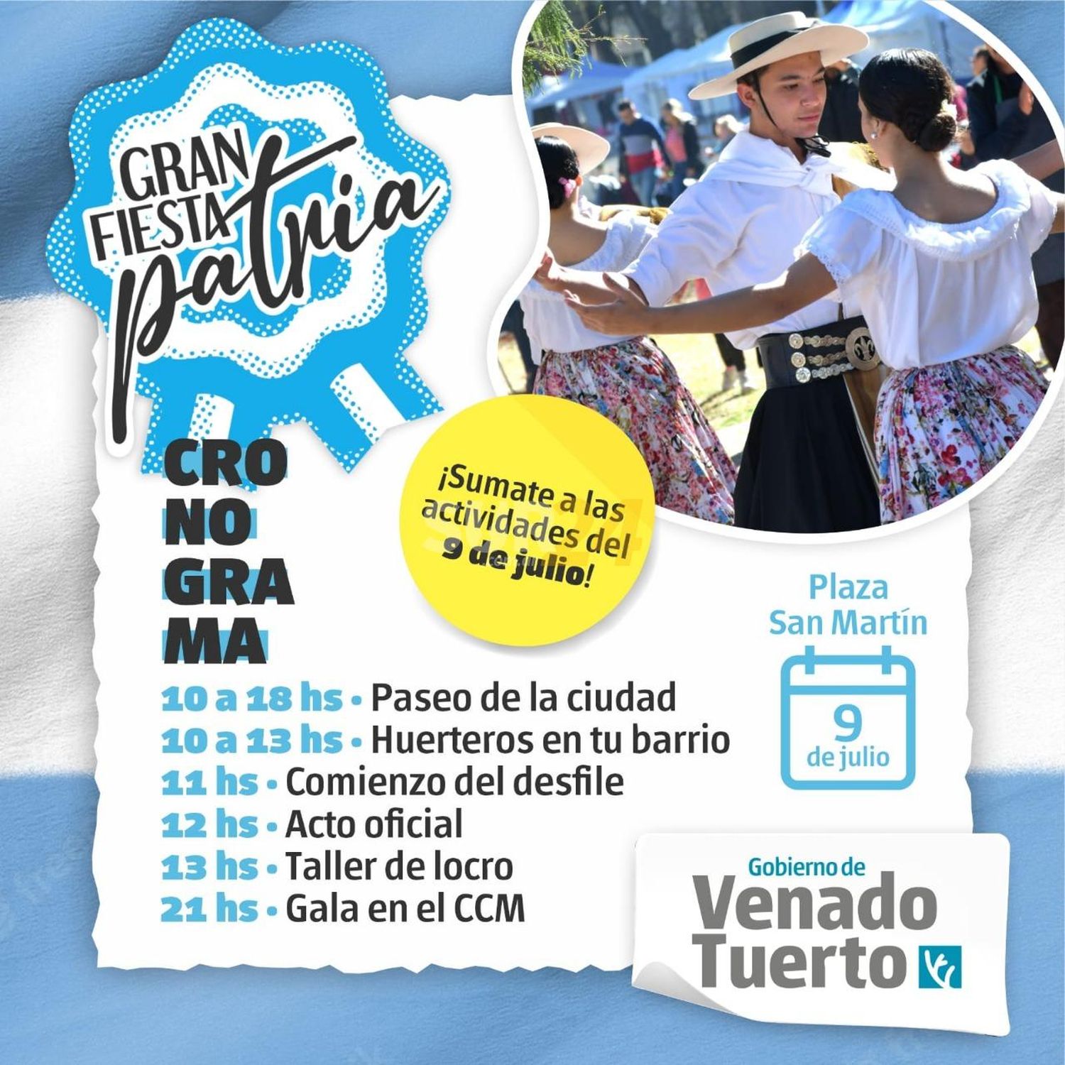 El gobierno municipal invita a la gran fiesta patria del 9 de Julio